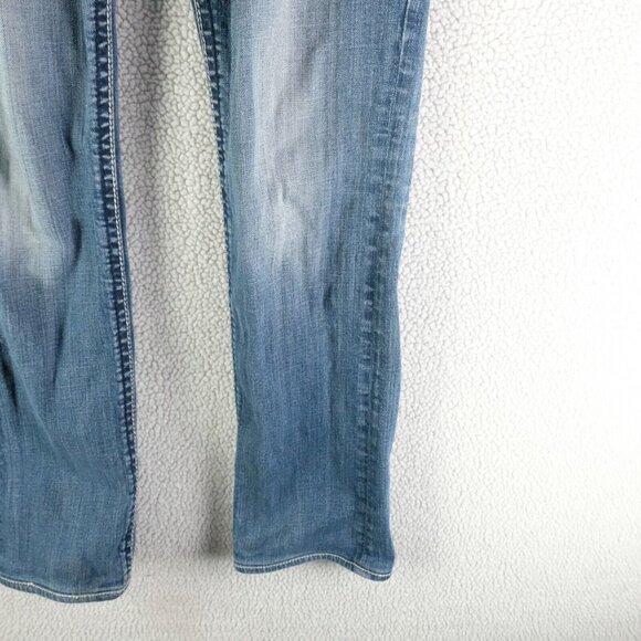 Rock Revival Jeans Mens 31x32  Straight Blue Stone Wash Whiskers Rhinestones - Picture 3 of 13